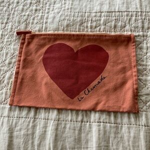 Sezane Pouch - La Chamade - Heart Cotton Clutch - Blush Makeup & Toiletries Bag